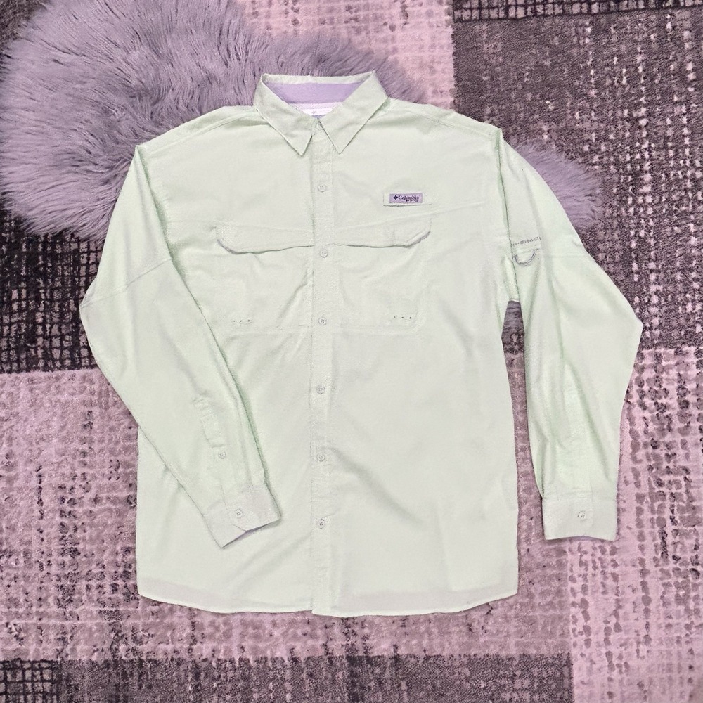 Columbia PFG Shirt Men Green Omni-Shade Fishing Collared ButtonUp FM7074 Size XL